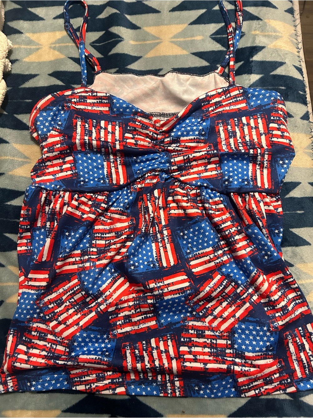 Patriotic American Flag Print soft Flowing Tank Top l/XL